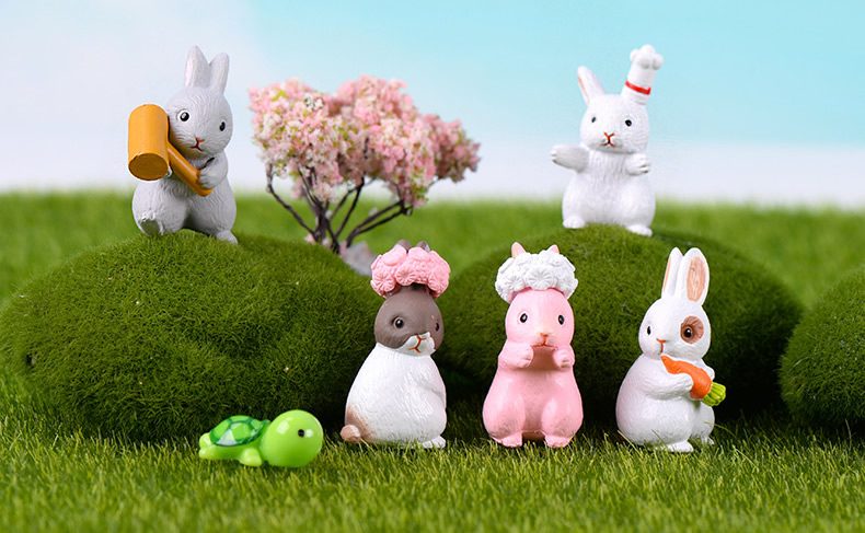 Mini Fairy Garden Animals Cartoon Resin Rabbit Dolls Pot Bonsai Micro Landscape Miniature Garden Terrariums Fairy Garden Decoration Wholesale Fairy Garden Accessories Supplies Lovely Mini Rabbit Small Kids Toys